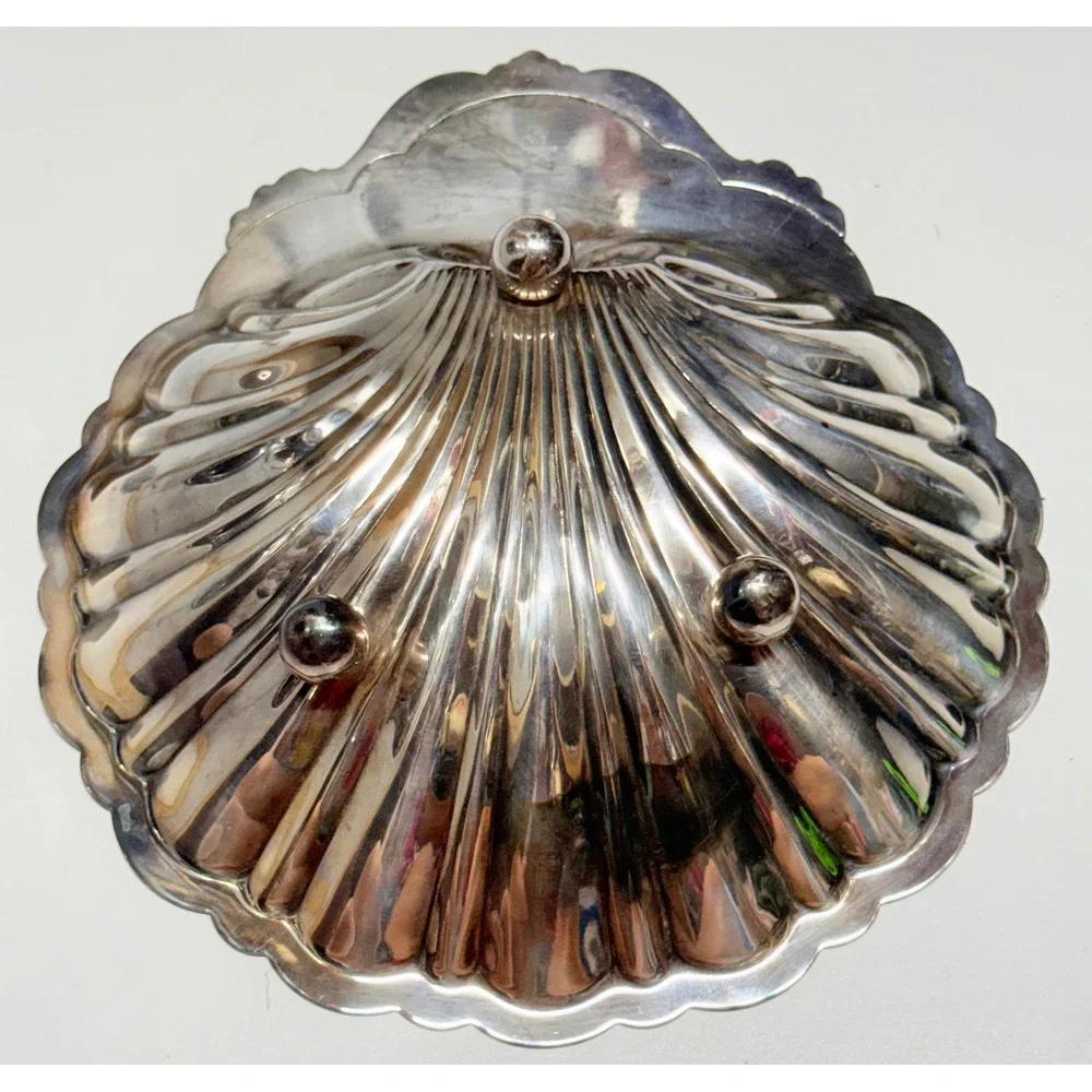 Wallace 471 Silverplate Shell Dish Ornate Floral Handle Footed Candy Bowl 6